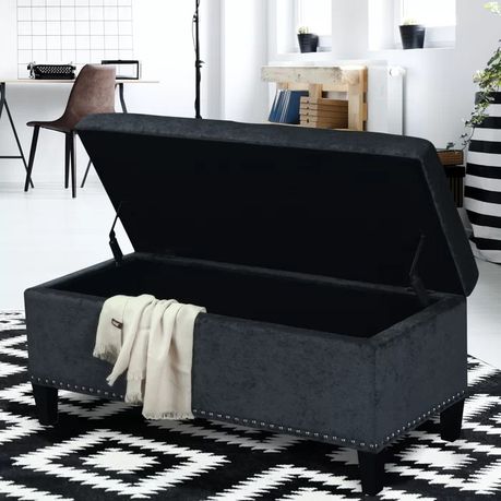 Charlton Home Storage Ottoman in Black Velvet - Quality, Style, and Functionality for Your Home - Just Home Furniture™
