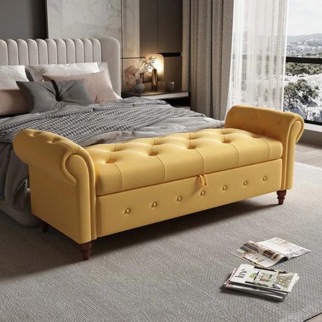 Haugen Upholstered Flip Top Bench in Yellow Faux Leather - Quality, Style, and Functionality for Your Home - Just Home Furniture™