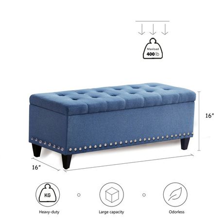 Katz Vintage Upholstered Storage Ottoman in Blue Velvet - Quality, Style, and Functionality for Your Home - Just Home Furniture™