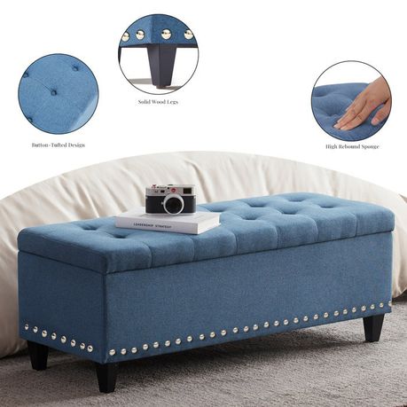 Katz Vintage Upholstered Storage Ottoman in Blue Velvet - Quality, Style, and Functionality for Your Home - Just Home Furniture™