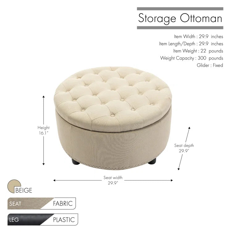 29.9'' Wide Tufted Round Ottoman with Storage - Quality, Style, and Functionality for Your Home - Just Home Furniture™