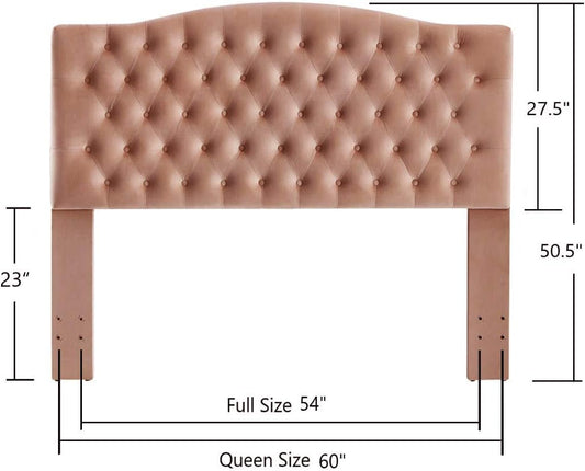 24KF Velvet Upholstered Tufted Button Queen Headboard