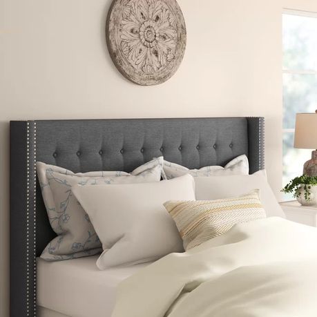 Achenbach Upholstered Headboard in Dark Grey Beige - Quality, Style, and Functionality for Your Home - Just Home Furniture™