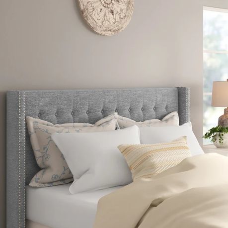 Achenbach Upholstered Headboard in Light Grey Beige - Quality, Style, and Functionality for Your Home - Just Home Furniture™