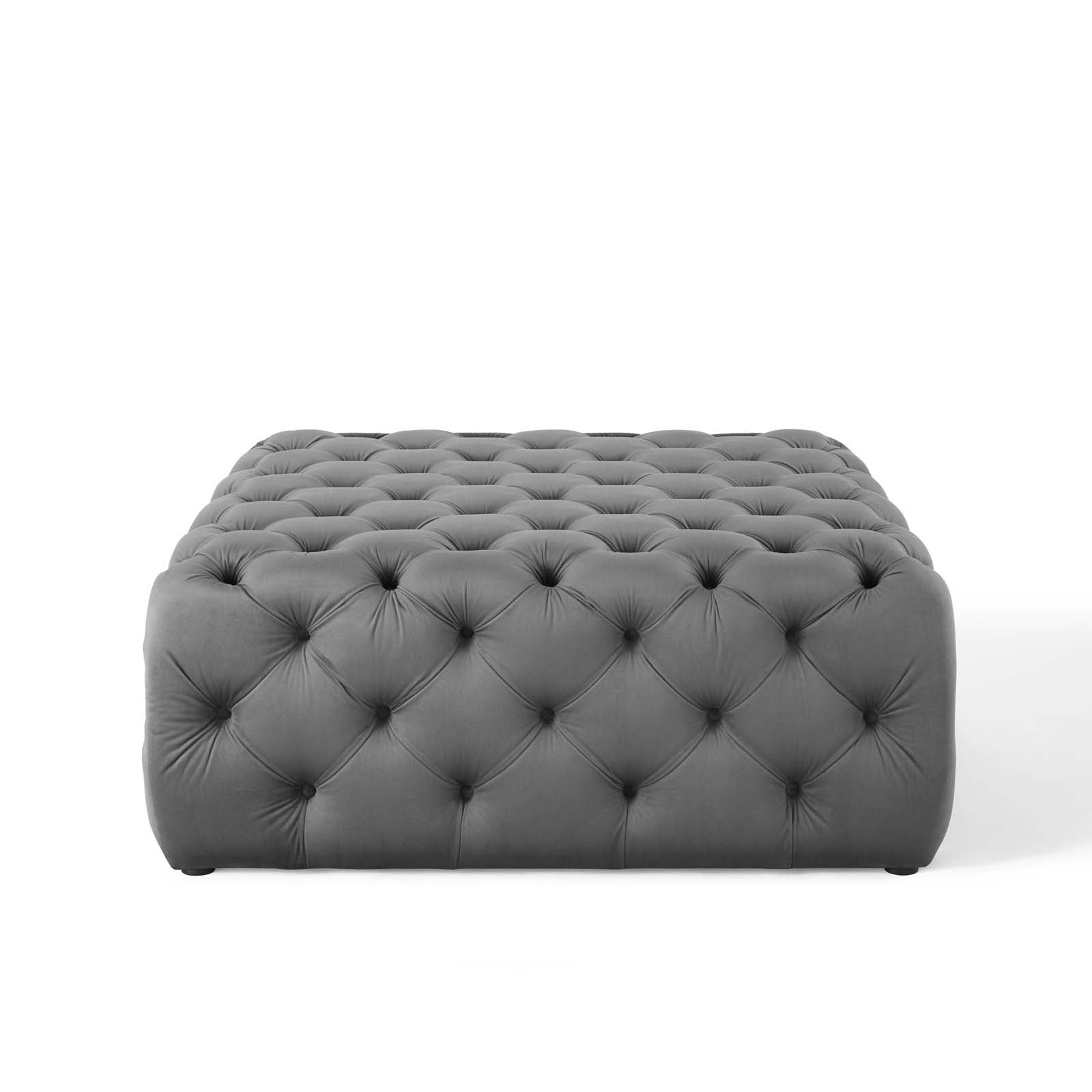 Amour Tufted Button Large Square Performance Velvet Ottoman in Gray - Quality, Style, and Functionality for Your Home - Just Home Furniture™