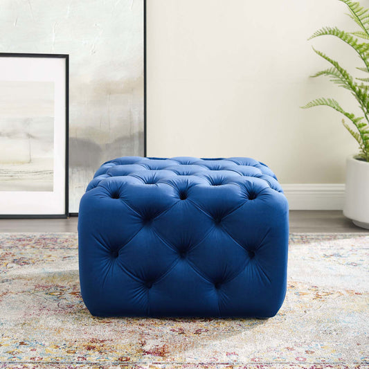 Amour Tufted Button Square Performance Velvet Ottoman in Navy - Quality, Style, and Functionality for Your Home - Just Home Furniture™