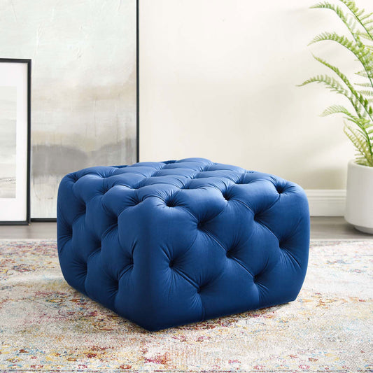Amour Tufted Button Square Performance Velvet Ottoman in Navy - Quality, Style, and Functionality for Your Home - Just Home Furniture™