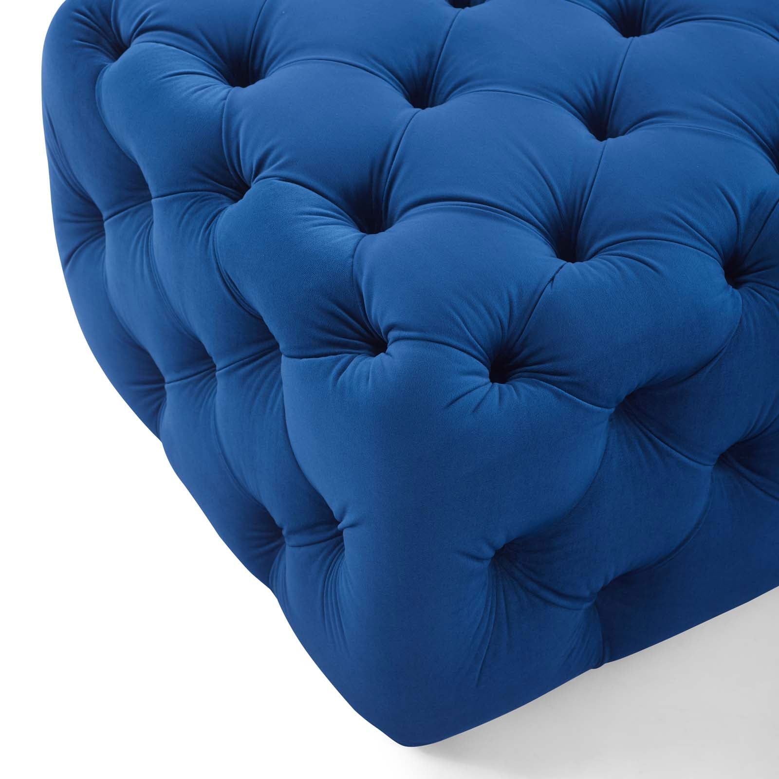 Amour Tufted Button Square Performance Velvet Ottoman in Navy - Quality, Style, and Functionality for Your Home - Just Home Furniture™