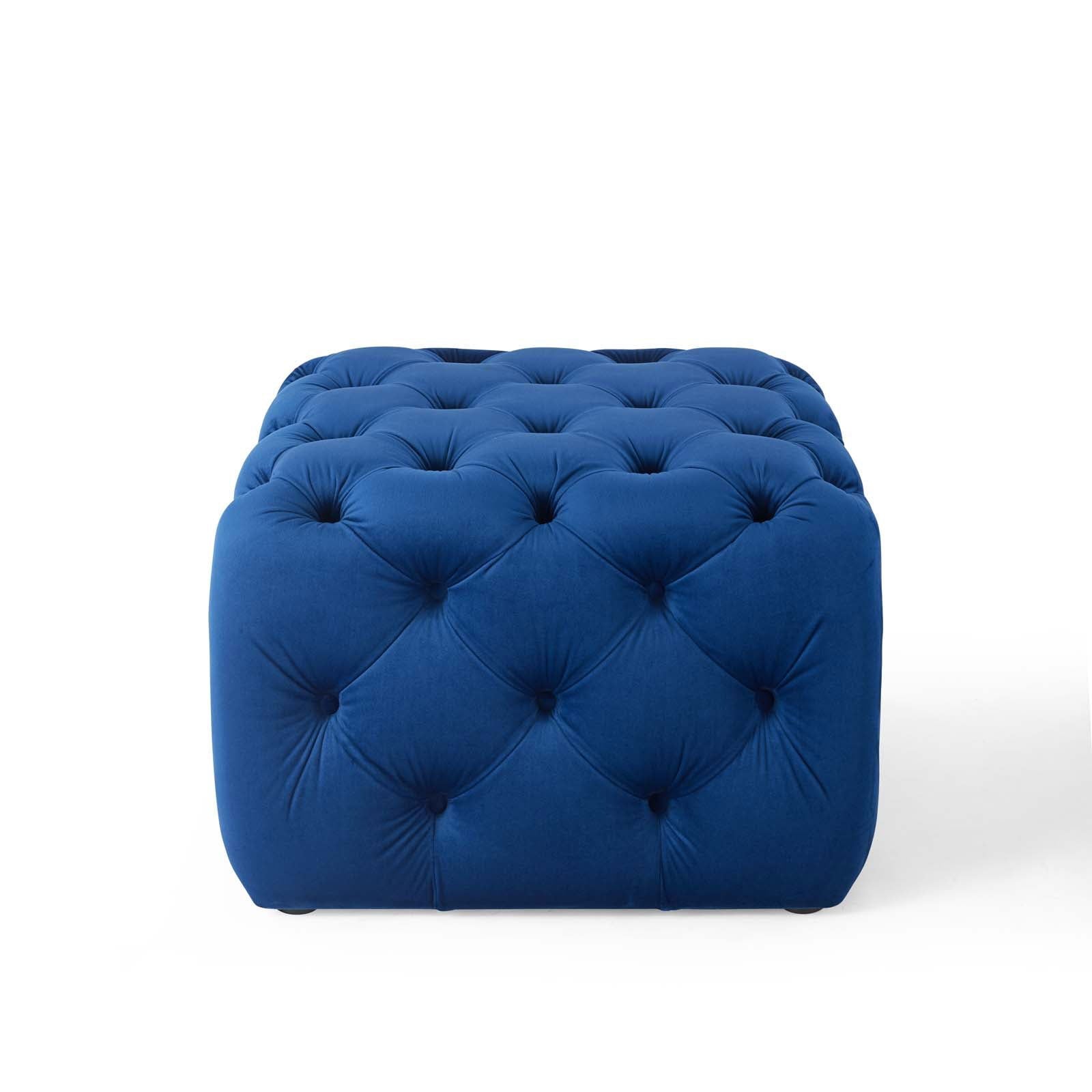 Amour Tufted Button Square Performance Velvet Ottoman in Navy - Quality, Style, and Functionality for Your Home - Just Home Furniture™