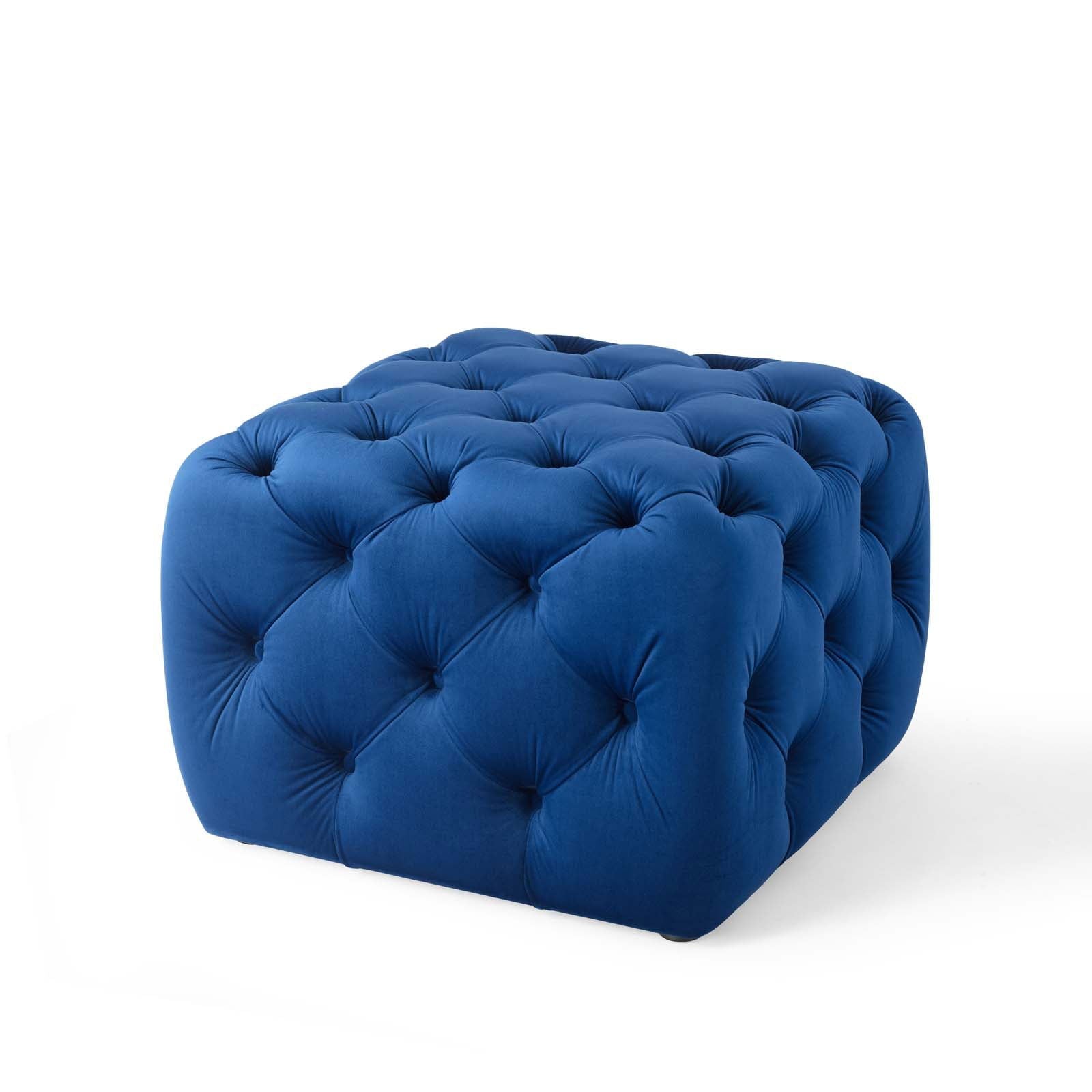 Amour Tufted Button Square Performance Velvet Ottoman in Navy - Quality, Style, and Functionality for Your Home - Just Home Furniture™