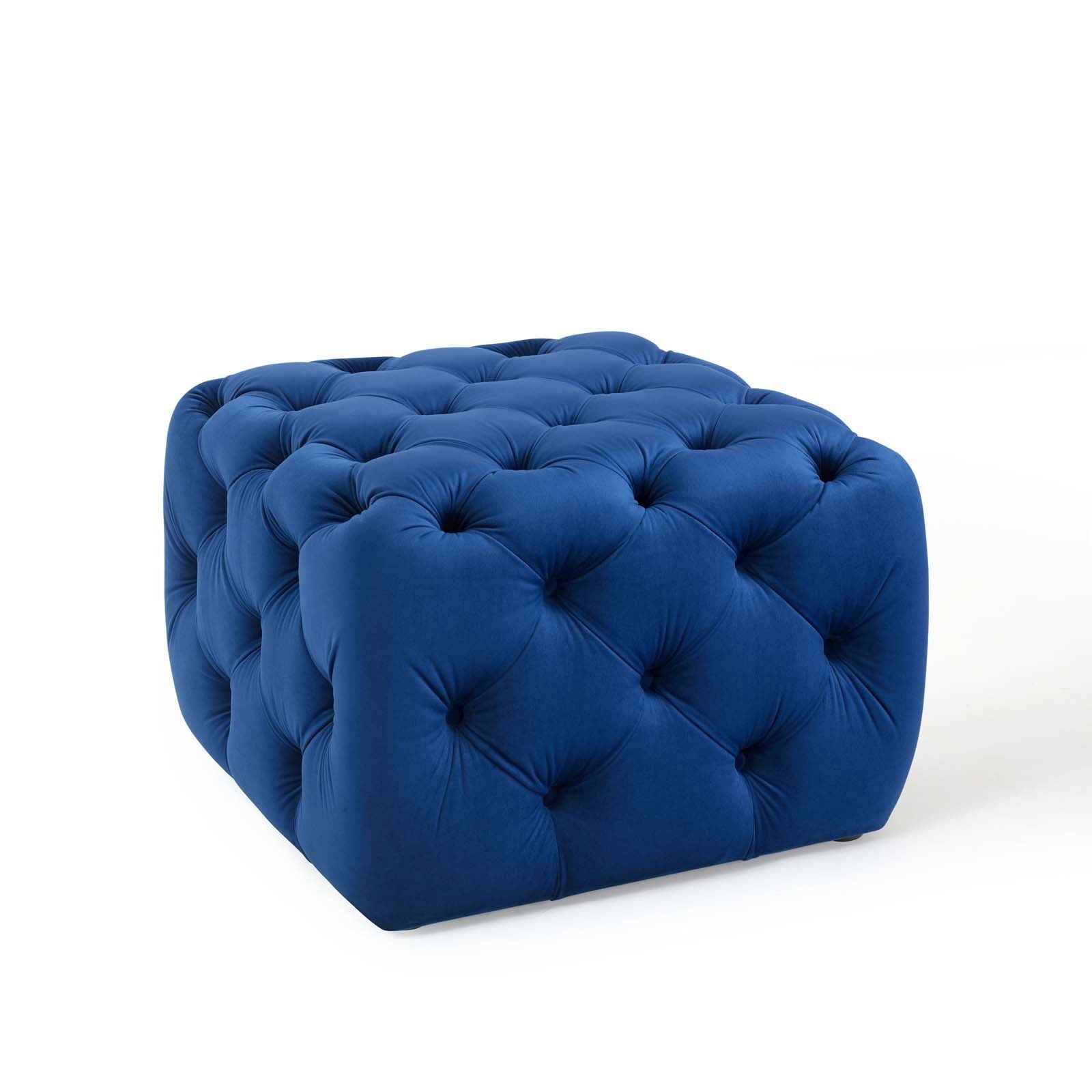 Amour Tufted Button Square Performance Velvet Ottoman in Navy - Quality, Style, and Functionality for Your Home - Just Home Furniture™