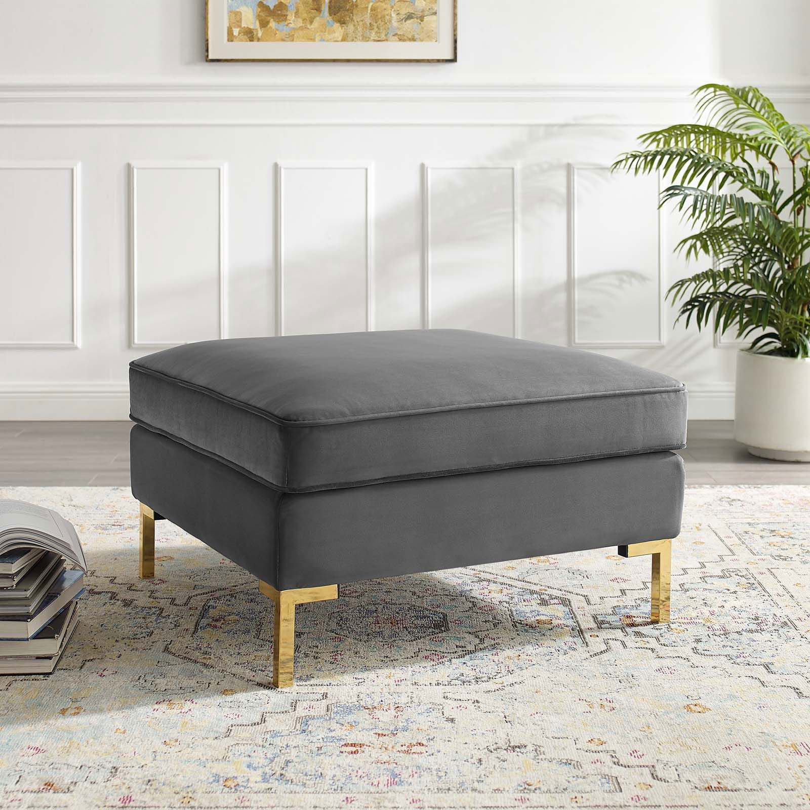 Ardent Performance Velvet Ottoman in Gray - Quality, Style, and Functionality for Your Home - Just Home Furniture™