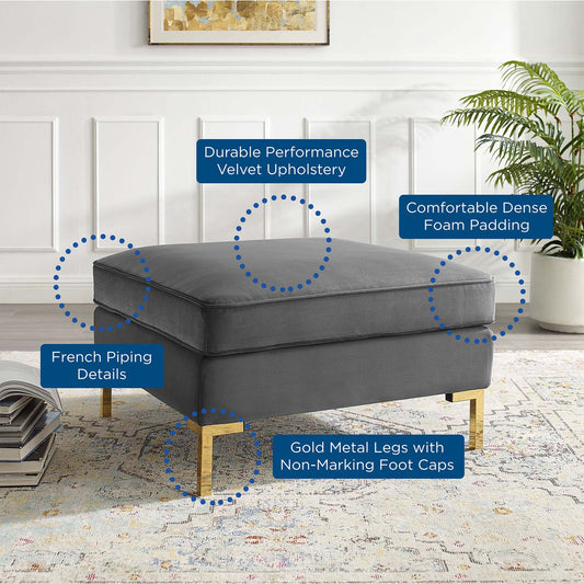 Ardent Performance Velvet Ottoman in Gray - Quality, Style, and Functionality for Your Home - Just Home Furniture™
