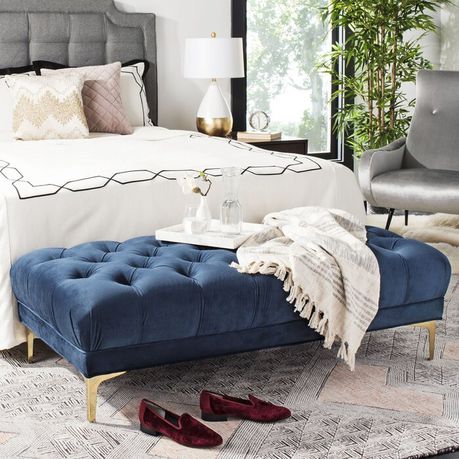 Bek Tufted Rectangular Bench in Blue Velvet - Quality, Style, and Functionality for Your Home - Just Home Furniture™