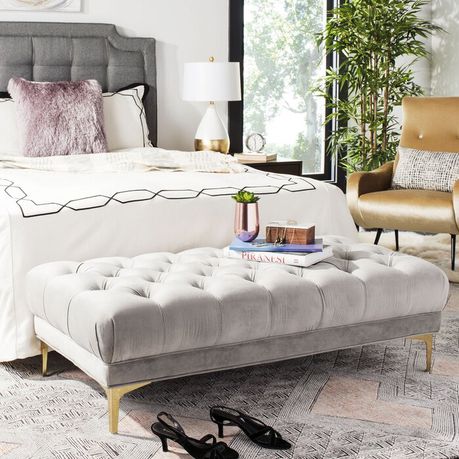 Bek Tufted Rectangular Bench in Grey Velvet - Quality, Style, and Functionality for Your Home - Just Home Furniture™