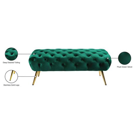Bowdoin Upholstered Bench in Green Velvet - Quality, Style, and Functionality for Your Home - Just Home Furniture™