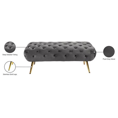 Bowdoin Upholstered Bench in Grey Velvet - Quality, Style, and Functionality for Your Home - Just Home Furniture™