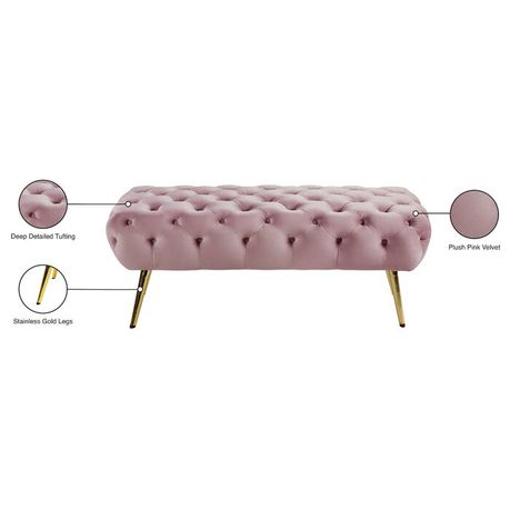 Bowdoin Upholstered Bench in Pink Velvet - Quality, Style, and Functionality for Your Home - Just Home Furniture™