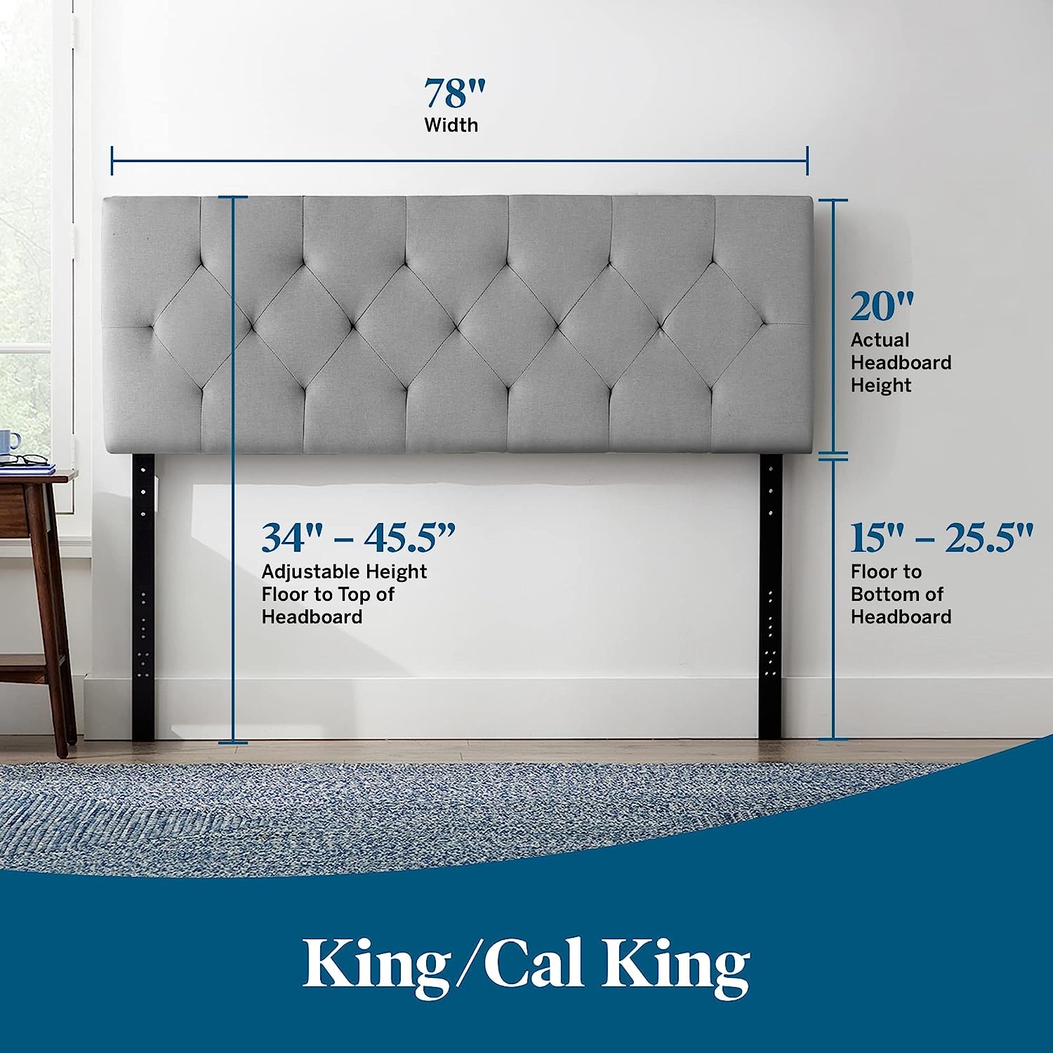 LUCID King/Cal King Mid-Rise Upholstered Polyester Headboard - Quality, Style, and Functionality for Your Home - Just Home Furniture™