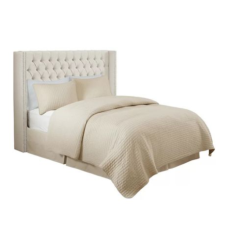Candice Upholstered Wingback Button Tufted Headboard in Cream Beige - Quality, Style, and Functionality for Your Home - Just Home Furniture™