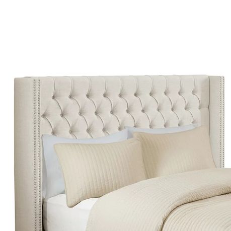 Candice Upholstered Wingback Button Tufted Headboard in Cream Beige - Quality, Style, and Functionality for Your Home - Just Home Furniture™