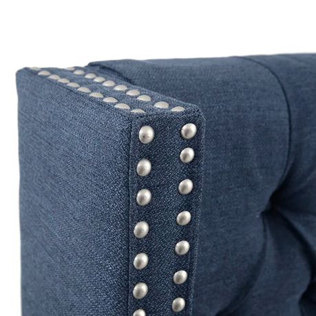 Candice Upholstered Wingback Button Tufted Headboard in Dark Blue - Quality, Style, and Functionality for Your Home - Just Home Furniture™
