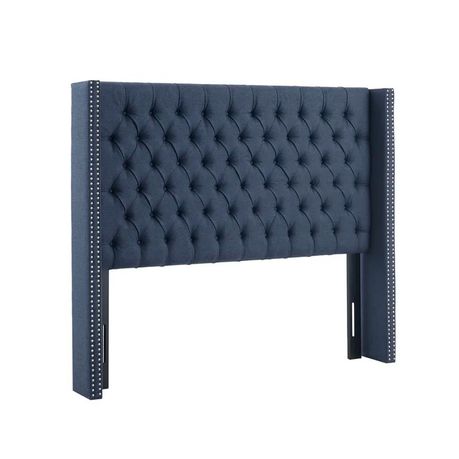 Candice Upholstered Wingback Button Tufted Headboard in Dark Blue - Quality, Style, and Functionality for Your Home - Just Home Furniture™