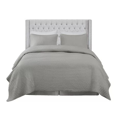 Candice Upholstered Wingback Button Tufted Headboard in Light Grey Beige - Quality, Style, and Functionality for Your Home - Just Home Furniture™