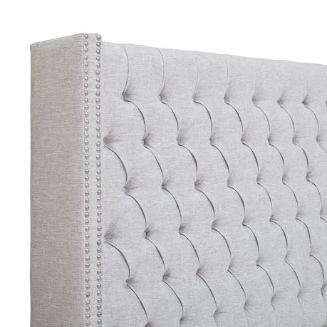 Candice Upholstered Wingback Button Tufted Headboard in Light Grey Beige - Quality, Style, and Functionality for Your Home - Just Home Furniture™