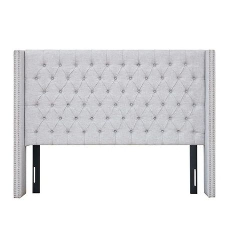 Candice Upholstered Wingback Button Tufted Headboard in Light Grey Beige - Quality, Style, and Functionality for Your Home - Just Home Furniture™
