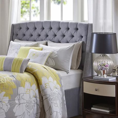 Chandeleur Upholstered Button Tufted Headboard in Grey Beige - Quality, Style, and Functionality for Your Home - Just Home Furniture™