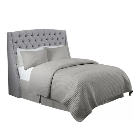 Chandeleur Upholstered Button Tufted Headboard in Grey Beige - Quality, Style, and Functionality for Your Home - Just Home Furniture™