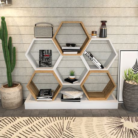 Cicek Tall Honeycomb Bookcase - 109cm - Quality, Style, and Functionality for Your Home - Just Home Furniture™