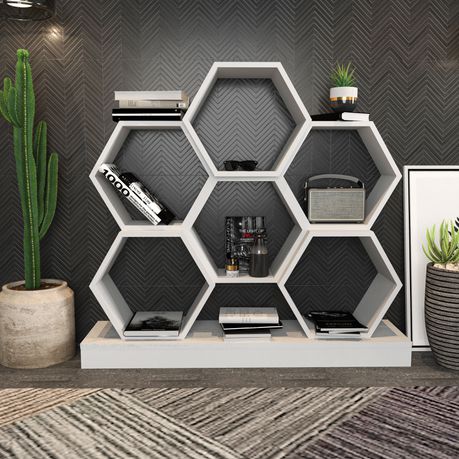 Cicek Tall Honeycomb Bookcase - 109cm - Quality, Style, and Functionality for Your Home - Just Home Furniture™