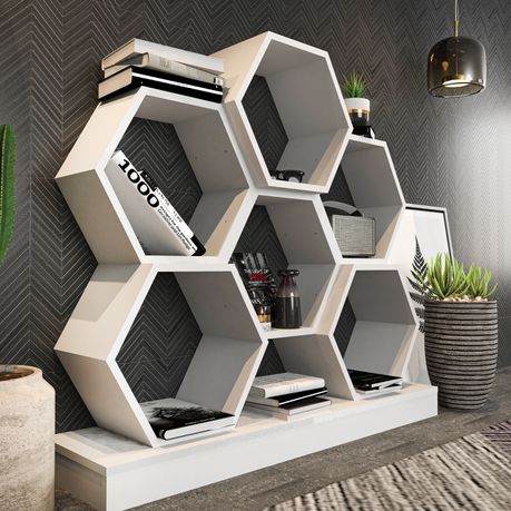 Cicek Tall Honeycomb Bookcase - 109cm - Quality, Style, and Functionality for Your Home - Just Home Furniture™