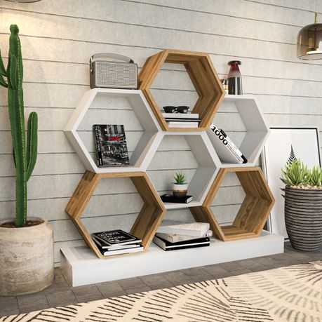 Cicek Tall Honeycomb Bookcase - 109cm - Quality, Style, and Functionality for Your Home - Just Home Furniture™