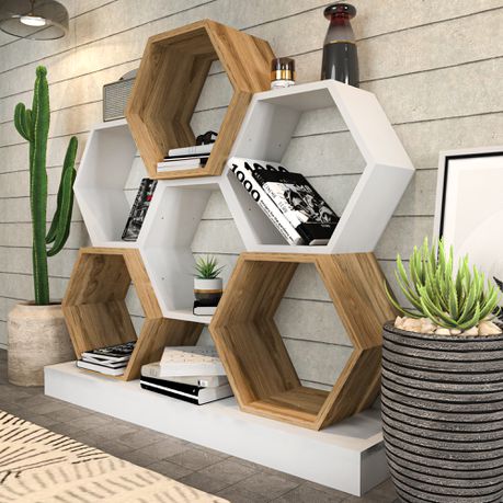 Cicek Tall Honeycomb Bookcase - 109cm - Quality, Style, and Functionality for Your Home - Just Home Furniture™