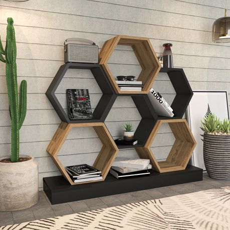 Cicek Tall Honeycomb Bookcase - 109cm - Quality, Style, and Functionality for Your Home - Just Home Furniture™