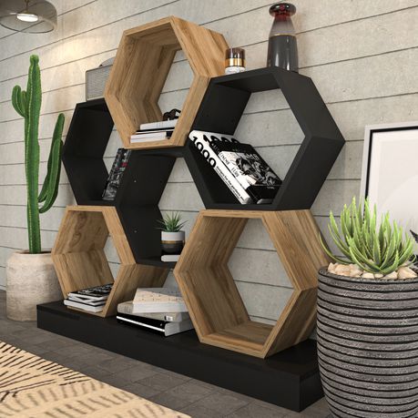 Cicek Tall Honeycomb Bookcase - 109cm - Quality, Style, and Functionality for Your Home - Just Home Furniture™