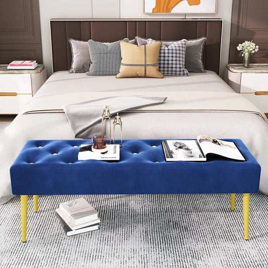 Darika Velvet Tufted Crystal Buttons Decor Bedroom/Living Room Bench with Metal Leg