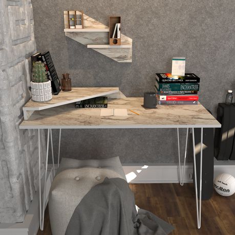 DeSalvo Brown Computer Desk with Wall Shelf - Quality, Style, and Functionality for Your Home - Just Home Furniture™