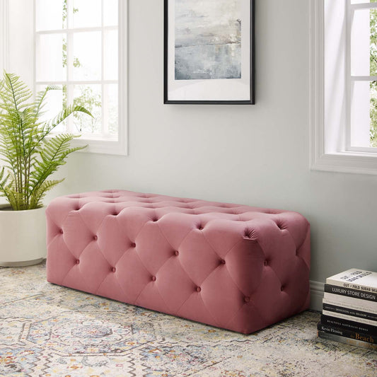 Amour 48" Tufted Button Entryway Performance Velvet Bench in Dusty Rose