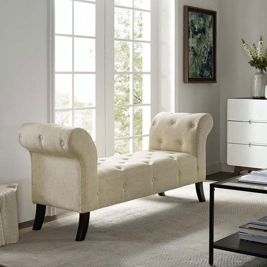 Evince Button Tufted Accent Upholstered Fabric Bench in Beige - Quality, Style, and Functionality for Your Home - Just Home Furniture™
