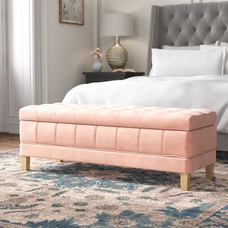 Gloria Upholstered Storage Ottoman in Pink Velvet - Quality, Style, and Functionality for Your Home - Just Home Furniture™