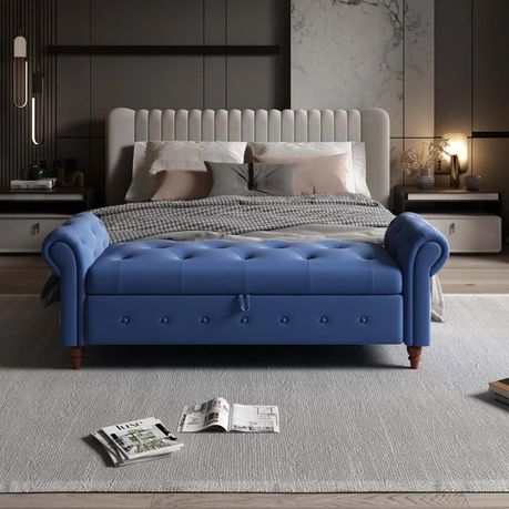 Haugen Upholstered Flip Top Bench in Blue Faux Leather - Quality, Style, and Functionality for Your Home - Just Home Furniture™