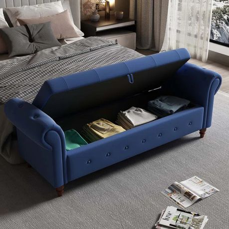 Haugen Upholstered Flip Top Bench in Blue Faux Leather - Quality, Style, and Functionality for Your Home - Just Home Furniture™