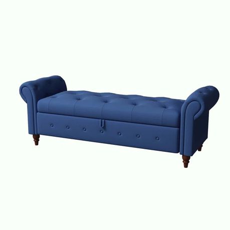 Haugen Upholstered Flip Top Bench in Blue Faux Leather - Quality, Style, and Functionality for Your Home - Just Home Furniture™
