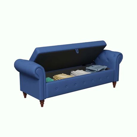 Haugen Upholstered Flip Top Bench in Blue Faux Leather - Quality, Style, and Functionality for Your Home - Just Home Furniture™