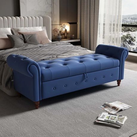 Haugen Upholstered Flip Top Bench in Blue Faux Leather - Quality, Style, and Functionality for Your Home - Just Home Furniture™