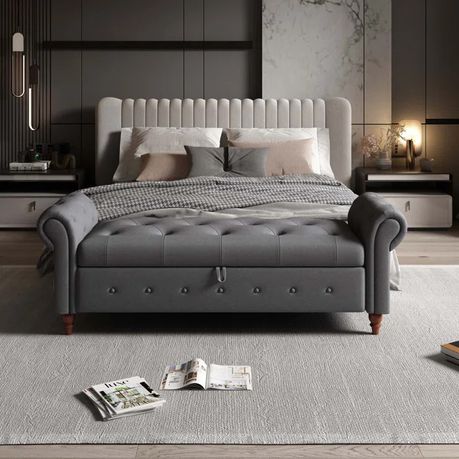 Haugen Upholstered Flip Top Bench in Gray Faux Leather - Quality, Style, and Functionality for Your Home - Just Home Furniture™